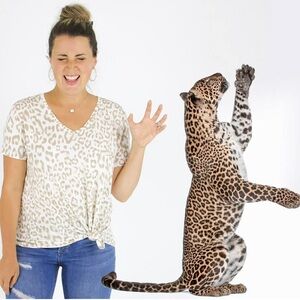 NWT Grace & Lace Perfect Pocket Tee Ivory Leopard